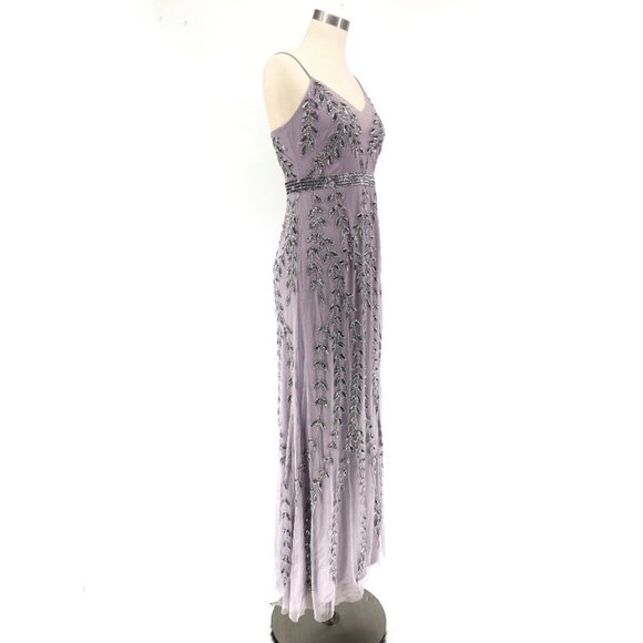 Adrianna Papell Vine Beaded Illusion V-Neck Gown - Picture 4 of 8